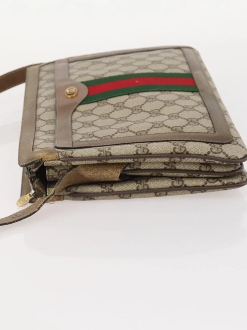 GUCCI GG Supreme Web Sherry Line Bag PVC Beige Gold 14 02 013 Auth INZ070